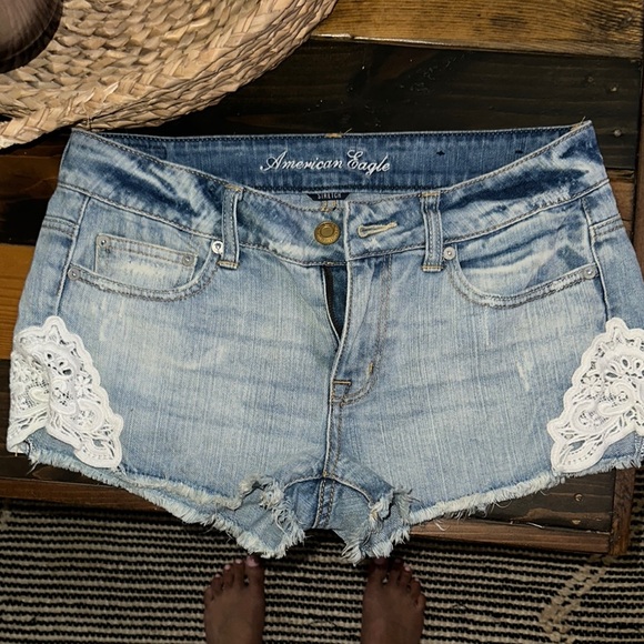 American Eagle Outfitters Pants - American Eagle Outfitters Light Blue Jean Shorts with Lace Detail